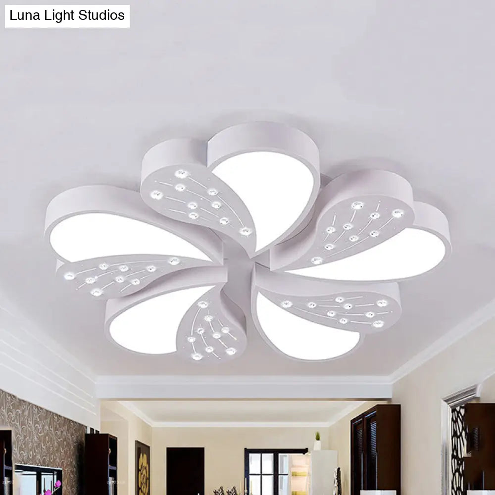 Floral White Flush Mount Ceiling Lamp With Crystal For Modern Baby Room
