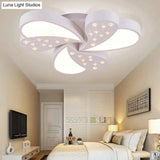 Floral White Flush Mount Ceiling Lamp With Crystal For Modern Baby Room