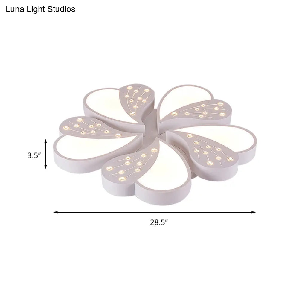 Floral White Flush Mount Ceiling Lamp With Crystal For Modern Baby Room