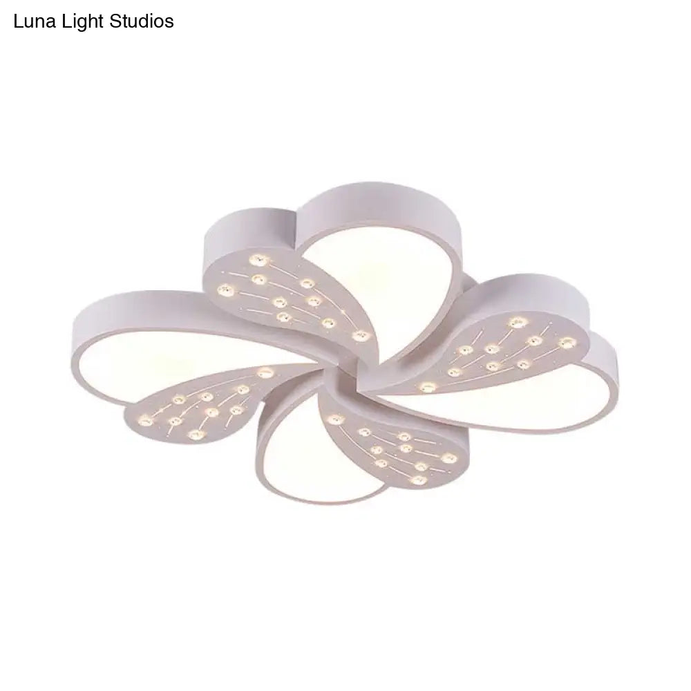 Floral White Flush Mount Ceiling Lamp With Crystal For Modern Baby Room