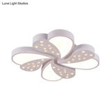 Floral White Flush Mount Ceiling Lamp With Crystal For Modern Baby Room