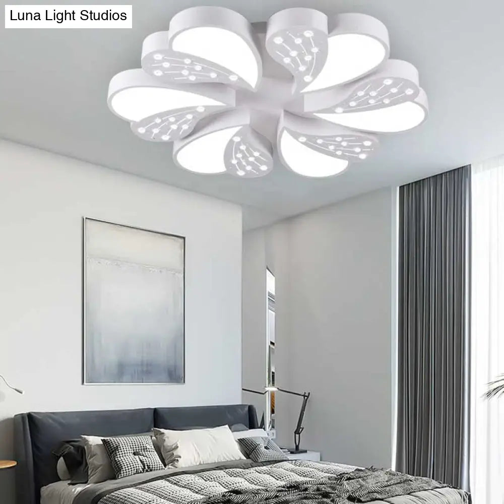 Floral White Flush Mount Ceiling Lamp With Crystal For Modern Baby Room
