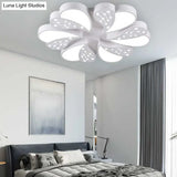 Floral White Flush Mount Ceiling Lamp With Crystal For Modern Baby Room