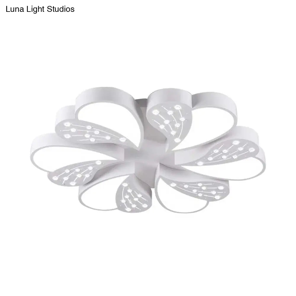 Floral White Flush Mount Ceiling Lamp With Crystal For Modern Baby Room