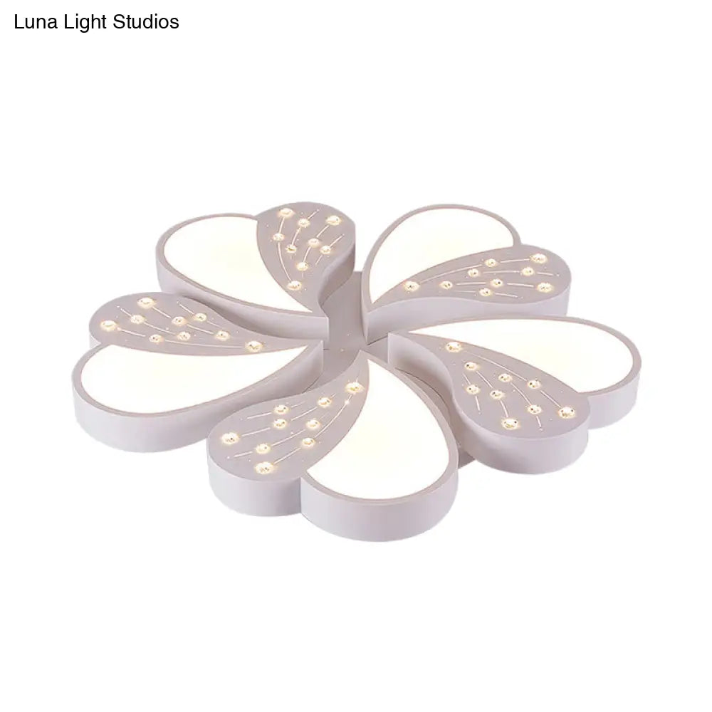 Floral White Flush Mount Ceiling Lamp With Crystal For Modern Baby Room