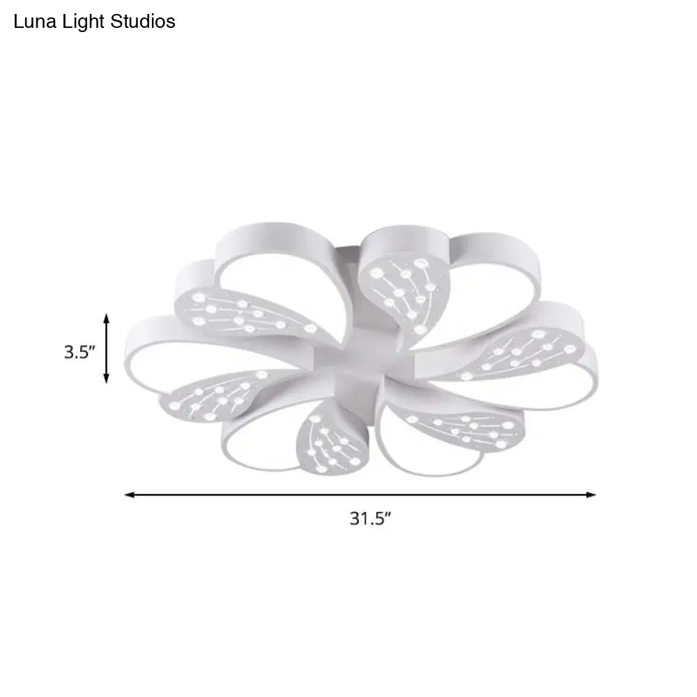 Floral White Flush Mount Ceiling Lamp With Crystal For Modern Baby Room