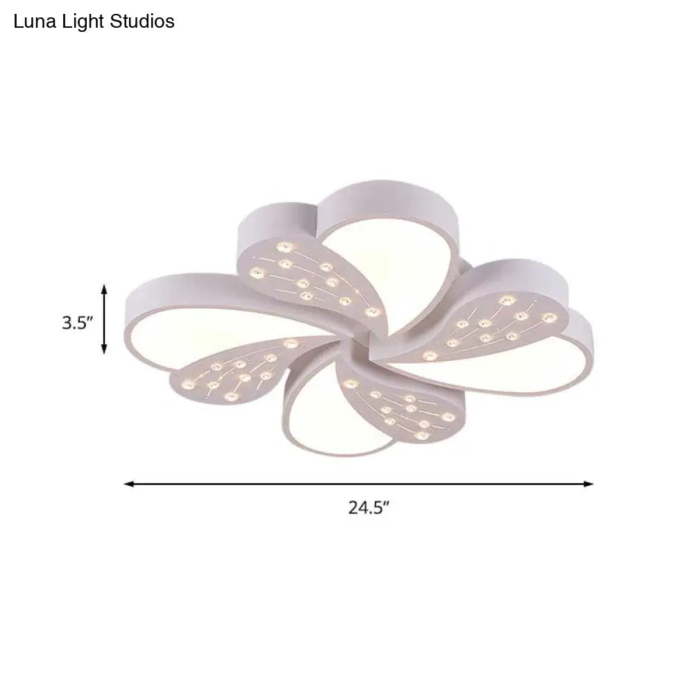 Floral White Flush Mount Ceiling Lamp With Crystal For Modern Baby Room