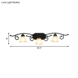 Floral White Glass Shade Vanity Lighting - Countryside Bathroom Wall Mounted Lamp 2/3 Heads Black