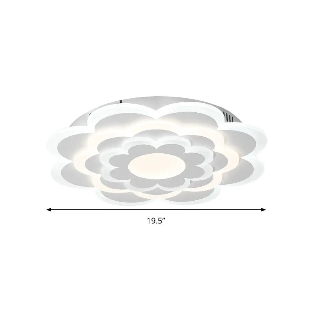 Floral White Led Ceiling Lamp: Acrylic Flush Mount For Creative Pretty Living Room Lighting
