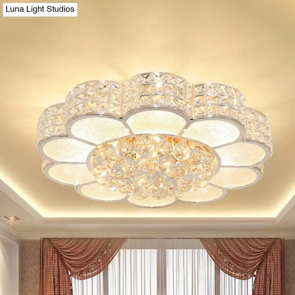 Flower Bedroom Ceiling Fixture: Clear Crystal Block Led Flush Mount Light With 3 Color Options