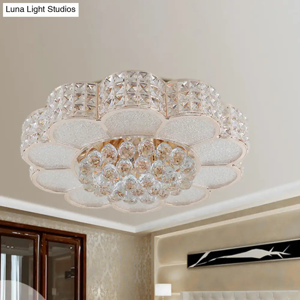 Flower Bedroom Ceiling Fixture: Clear Crystal Block Led Flush Mount Light With 3 Color Options