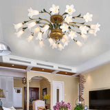 Flower Ceiling Light Fixture - American Design With 25 Led Bulbs Metal Semi - Mount Lighting In