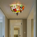 Flower Ceiling Lighting Tiffany Brass Flush Mount Light For Hallway - 2/3 Lights 12’/16’ Wide / 12’