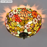 Flower Ceiling Lighting Tiffany Brass Flush Mount Light For Hallway - 2/3 Lights 12’/16’ Wide