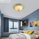 Flower Deco Glass Green Ceiling Lamp: Modern Flush Light For Kindergarten