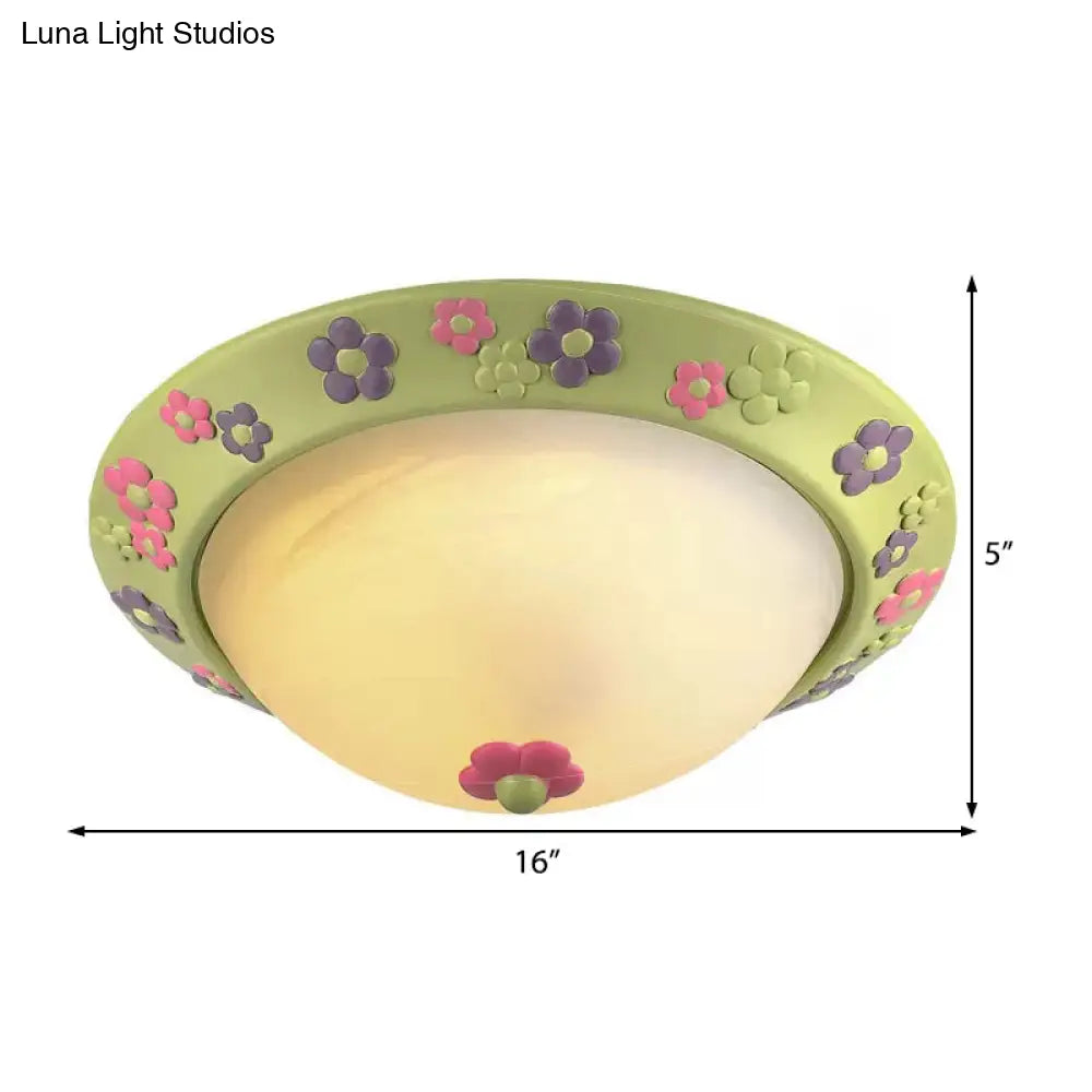 Flower Deco Glass Green Ceiling Lamp: Modern Flush Light For Kindergarten