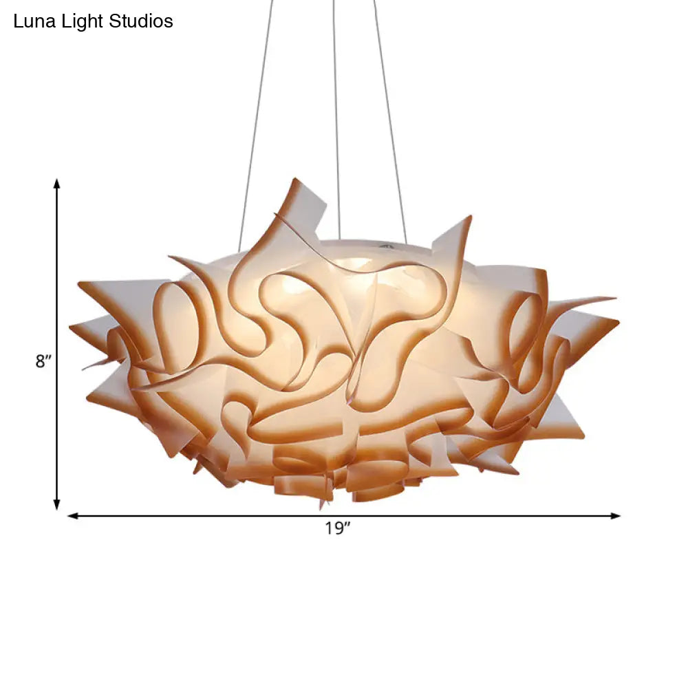 Flower Design Acrylic Dome Pendant Light - Modern Ceiling Fixture In White/Brown