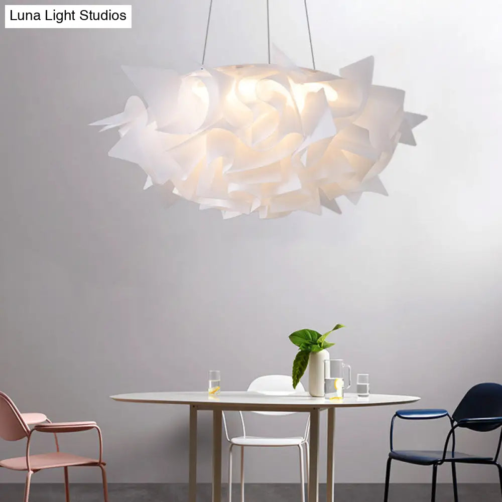 Flower Design Acrylic Dome Pendant Light - Modern Ceiling Fixture In White/Brown