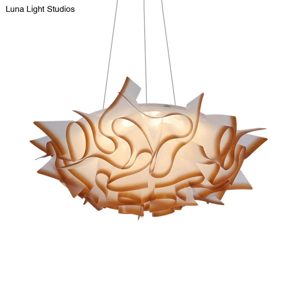 Flower Design Acrylic Dome Pendant Light - Modern Ceiling Fixture In White/Brown
