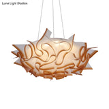 Flower Design Acrylic Dome Pendant Light - Modern Ceiling Fixture In White/Brown