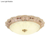 Flower Resin Led Flush Mount Ceiling Lamp For Traditional Living Rooms In Apricot/Green