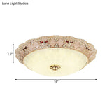 Flower Resin Led Flush Mount Ceiling Lamp For Traditional Living Rooms In Apricot/Green