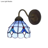 Flower Sconce Light Fixture - Tiffany White/Blue Glass Wall Mounted For Bedroom