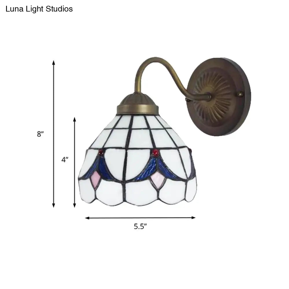 Flower Sconce Light Fixture - Tiffany White/Blue Glass Wall Mounted For Bedroom