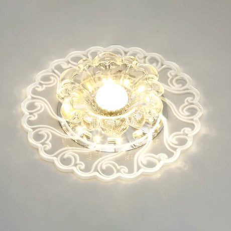 Flower Shape Crystal Flush Mount Ceiling Light Fixture With Led Modern Aisle Lighting Clear / F