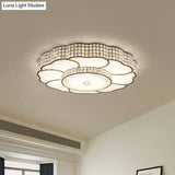 Flower Shape Crystal Flush Mount Led Lamp In Coffee Finish
