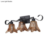 Flower Shaped Glass Vanity Light With Textured Tan Finish 2/3 Lights Wall Mounted In Black For Your