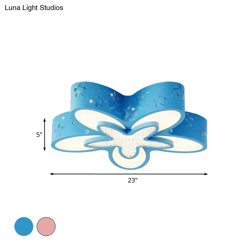 Flower - Shaped Led Cartoon Flush Ceiling Light For Kids’ Bedrooms In Pink/Blue