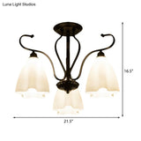 Flower-Shaped White Glass Ceiling Light Fixture With 3/6/8 Lights For Classic Living Room