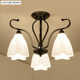 Flower-Shaped White Glass Ceiling Light Fixture With 3/6/8 Lights For Classic Living Room
