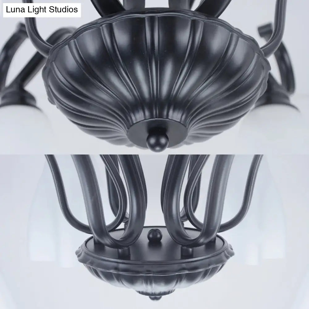 Flower-Shaped White Glass Ceiling Light Fixture With 3/6/8 Lights For Classic Living Room