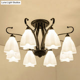 Flower-Shaped White Glass Ceiling Light Fixture With 3/6/8 Lights For Classic Living Room
