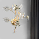Floweret Ceramic Wall Light Kit With Gold Vine - 3 Head Mount Lighting For Korean Garden In Black