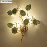 Floweret Ceramic Wall Light Kit With Gold Vine - 3 Head Mount Lighting For Korean Garden In Black
