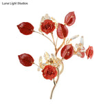 Floweret Ceramic Wall Light Kit With Gold Vine - 3 Head Mount Lighting For Korean Garden In Black