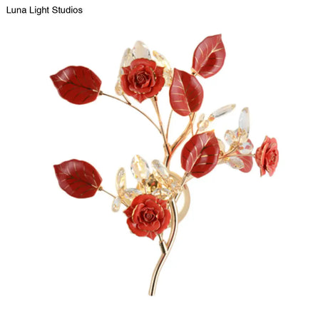 Floweret Ceramic Wall Light Kit With Gold Vine - 3 Head Mount Lighting For Korean Garden In Black