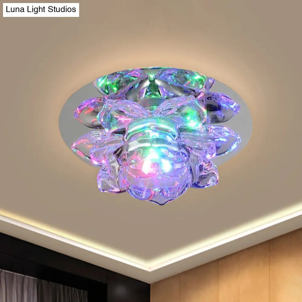 Flush Clear Crystal Lotus Ceiling Light - Modern Led Fixture For Bedroom In Warm/White/Multi Color