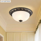 Flush Mount Ceiling Light Fixture With White Glass Dome For Bedroom - 2/3 Heads Black 12’/15.5’ W
