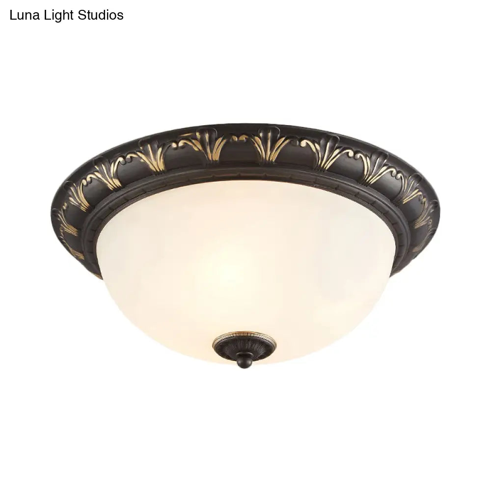 Flush Mount Ceiling Light Fixture With White Glass Dome For Bedroom - 2/3 Heads Black 12’/15.5’ W