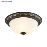 Flush Mount Ceiling Light Fixture With White Glass Dome For Bedroom - 2/3 Heads Black 12’/15.5’ W