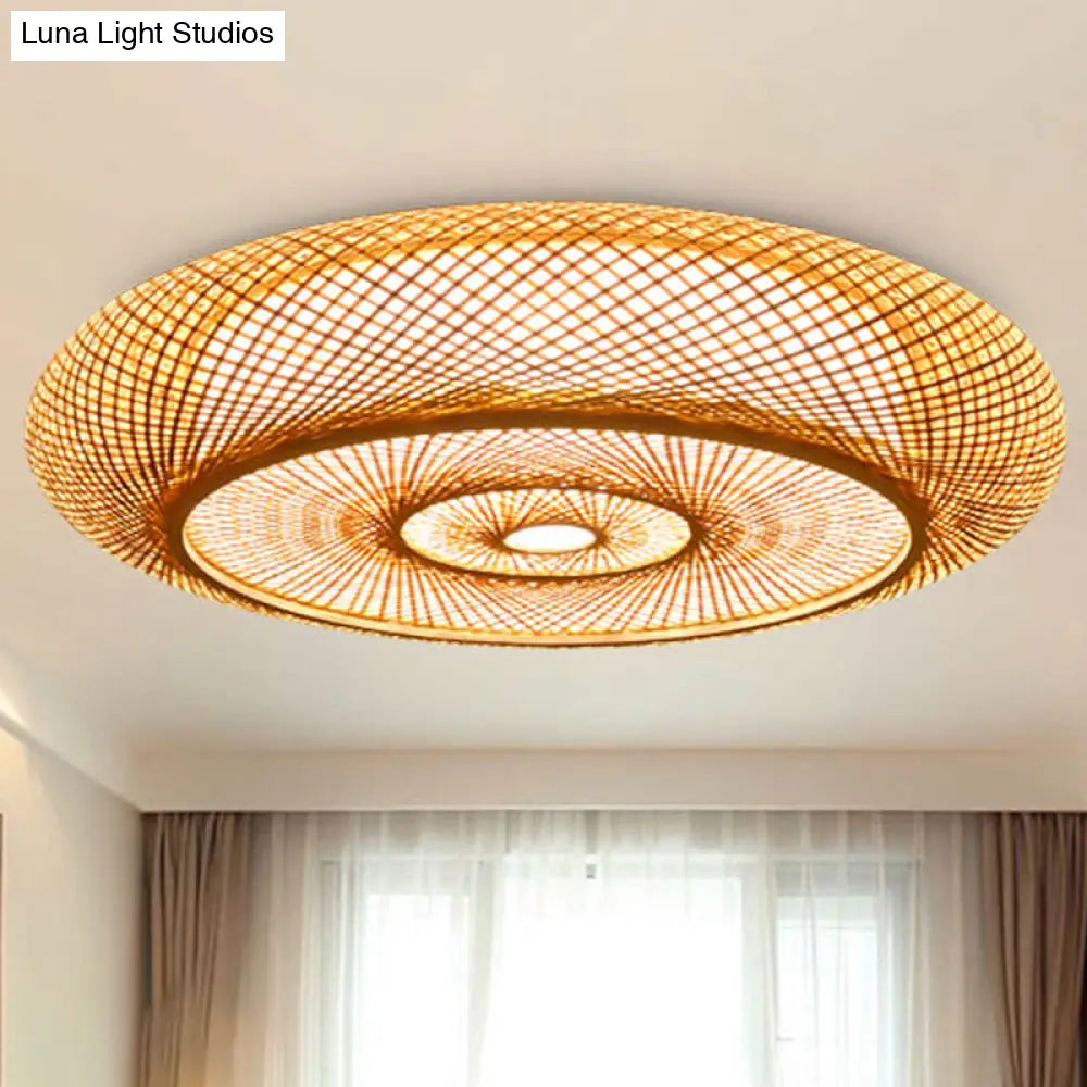 Flush Mount Ceiling Lighting With Asian - Inspired Flaxen Donut Bamboo Shade
