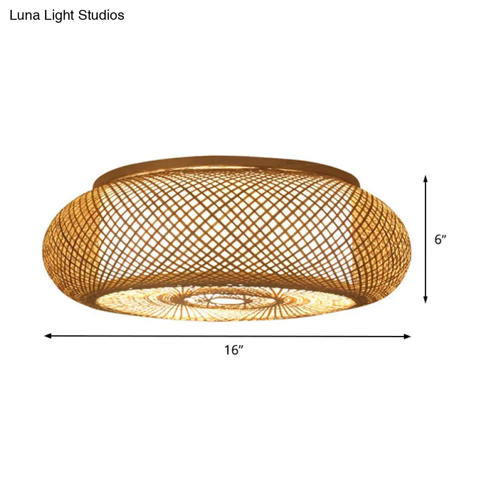 Flush Mount Ceiling Lighting With Asian - Inspired Flaxen Donut Bamboo Shade