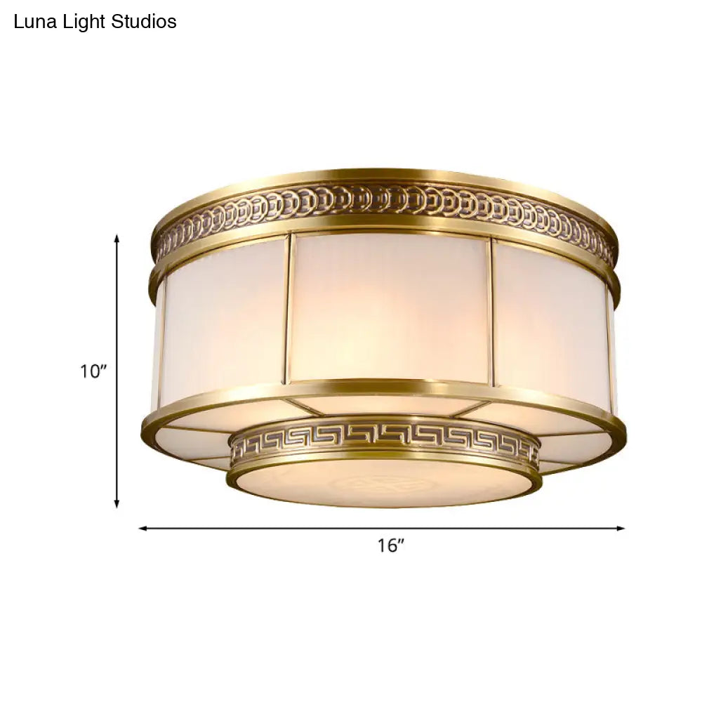 Flush Mount Colonial Opal Glass Ceiling Light Fixture With Gold Accent - Ring Restaurant