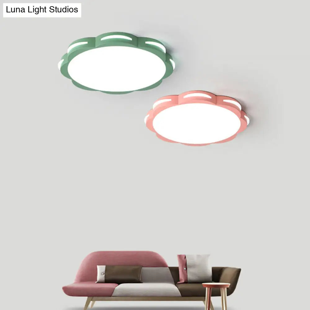 Flush Mount Macaron Led Ceiling Light With Acrylic Floral Shade - Ideal For Girls’ Bedroom