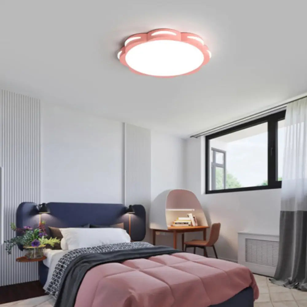 Flush Mount Macaron Led Ceiling Light With Acrylic Floral Shade - Ideal For Girls’ Bedroom Pink /