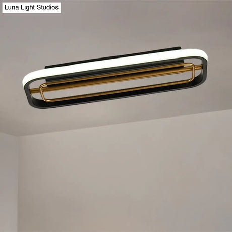 Flush Mounted Led Ceiling Light In Modern Metallic Black & White/Black Gold 16’/23.5’ Length